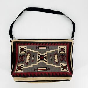 El Paso Saddle Blanket Co Shoulder Bag Aztec Print Woven Cotton Canvas Zip Top